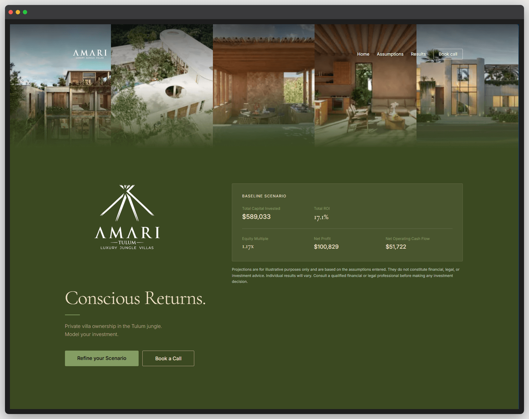 AMARI Tulum ROI Builder: live tool screenshot